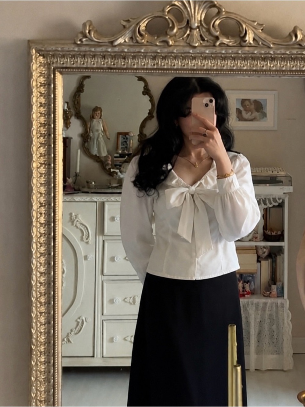 White Bow-Tie Puff Sleeve Blouse - Classic Women's Top